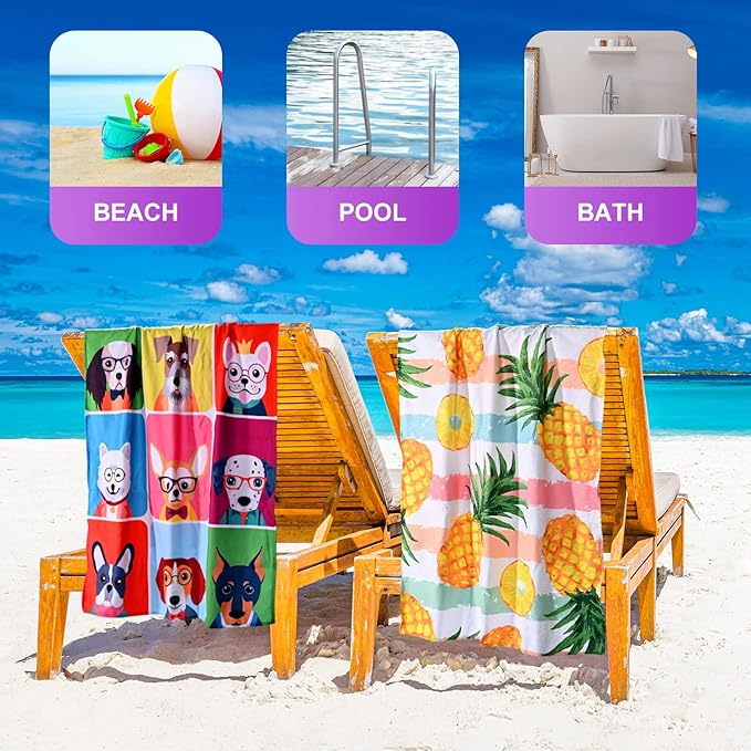 LIVILAN Oversized Pineapple Beach Towel, Lightweight Microfiber Absorbent Quick Dry Sand Free Blanket Towels, Thin and Soft Pool Travel Bath Swim Towels for Adults Kids, 30"x60" Yellow Towel Gifts