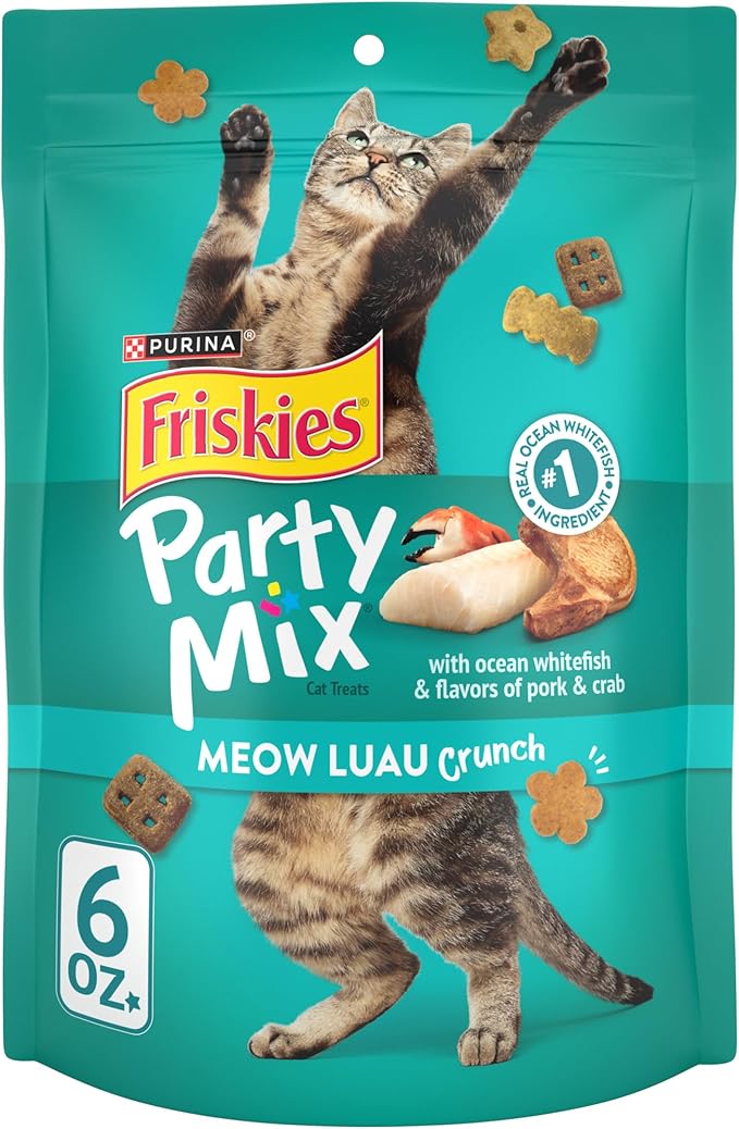 Purina Friskies Cat Treats, Party Mix Meow Luau Crunch - (Pack of 6) 6 oz. Pouches