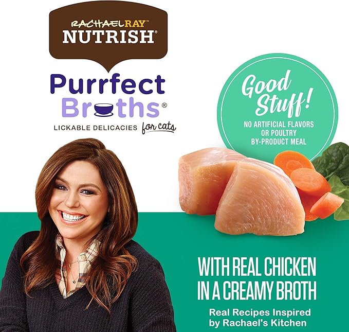 Rachael Ray Nutrish Purrfect Broths Wet Cat Food, Creamy Chicken Bisque with White Meat Chicken & Veggies Recipe, 1.4 Ounce Pouch (Pack of 24), Grain Free