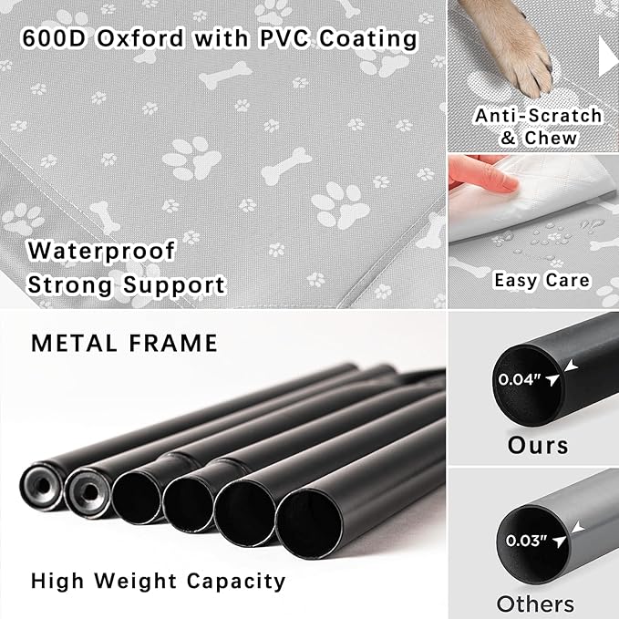 Elevated Dog Bed with Metal Frame, Raised Dog Bed with Waterproof Mesh, Dog Cot with No-Slip Rubber Feet, Portable Pet Bed. S(35.4" L x 22" W x 8" Th) Grey