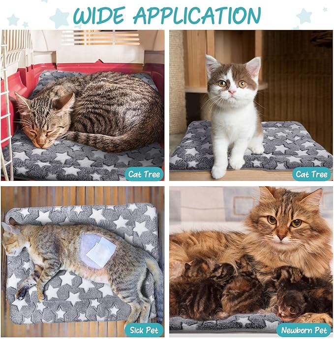 2 Pack Self Warming Cat Mat Self Heating Cat Pad Cat Bed Reversible Machine Washable Reflects Body Heat Warm Thermal Pet Pad Crate Blanket for Feral and Indoor Cat(Star,22'' X 18'')