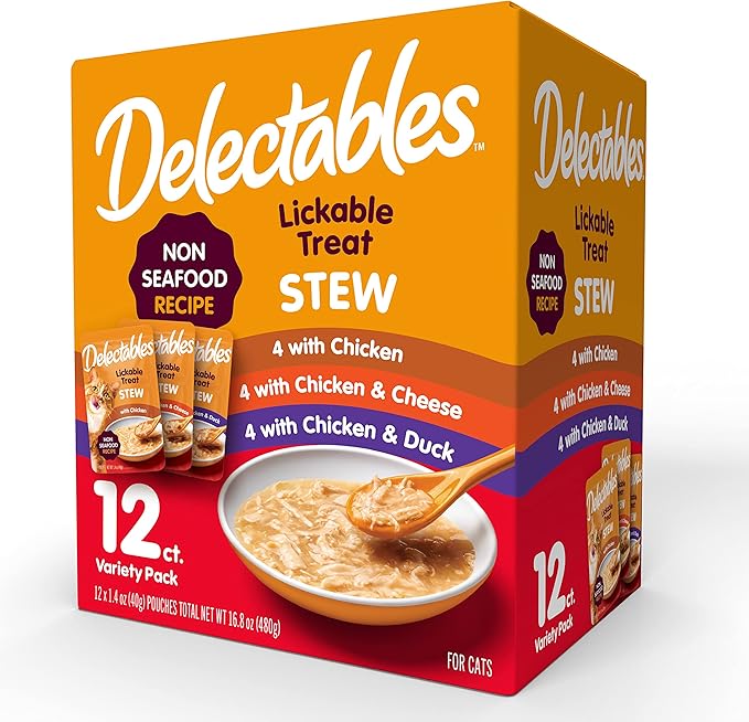 Delectables Non-Seafood Stew Lickable Wet Cat Treats, Variety Pack, 1.4 Ounce (Pack of 12)