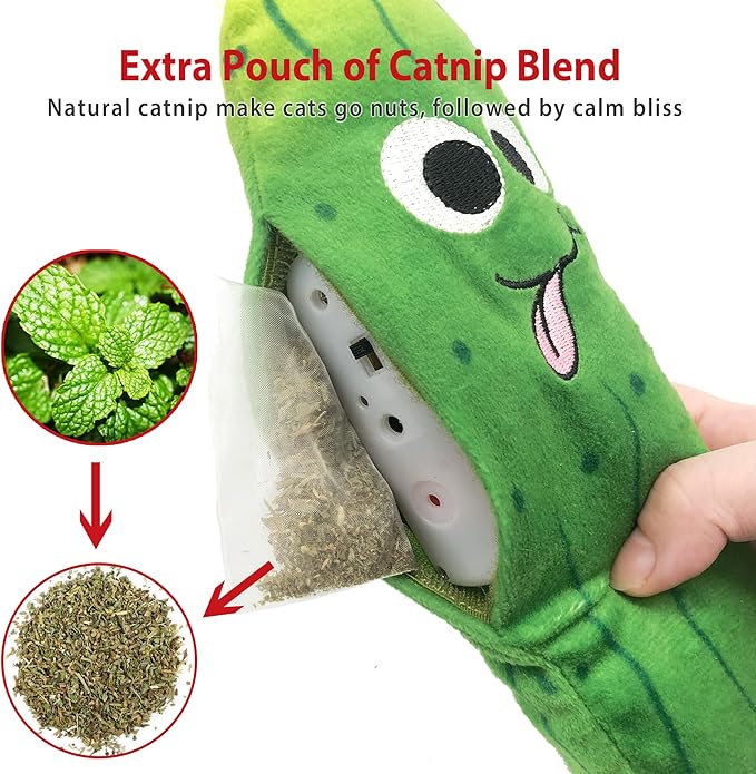 Gigwi Interactive Cat Toys, Rechargeable Flapping Wiggle Pickle with SilverVine Catnip, Beating Tails Cat Toys for Indoor Cat, Touch Activated Best Gift For Birthday, Thanksgiving, Christmas, New Year