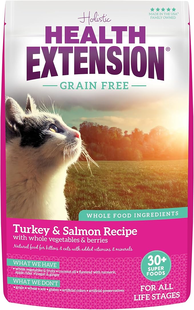 Health Extension Dry Cat Food, (15 lb / 6.8 kg) - Turkey & Salmon Recipe with Whole Vegetables, Berries, Added Vitamins & Minerals, Suitable for All Cats & Kittens