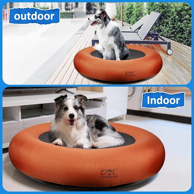 Elevated Dog Bed,Inflatable Dog Bed Raised,Pet Cushion Sofa for Large Dogs,Portable Dog Cot Doughnut Round Stand,Waterproof Dog Bed Frame for Indoor,Outdoor(Brown)