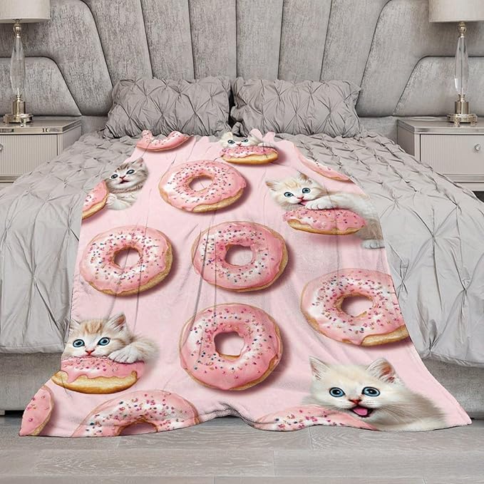 Cat Donut Throw Blanket - Soft, Warm Fleece Plush for Bed, Sofa, Couch - 40"x50" - Kids, Girls, Boys, Women, Cat Lovers