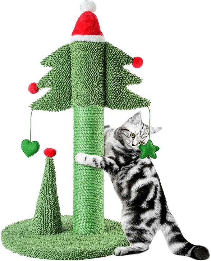 BOLUO Cat Scratching Post Tall Ceder Christmas Cat Trees for Adult Large Cats Scratcher Cute Toy Kitten Kitty Sisal Scratch with Teaser Ball Indoor Outdoor 31 inch