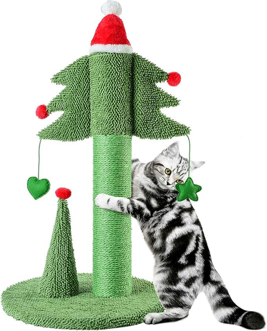 BOLUO Cat Scratching Post Tall Ceder Christmas Cat Trees for Adult Large Cats Scratcher Cute Toy Kitten Kitty Sisal Scratch with Teaser Ball Indoor Outdoor 31 inch