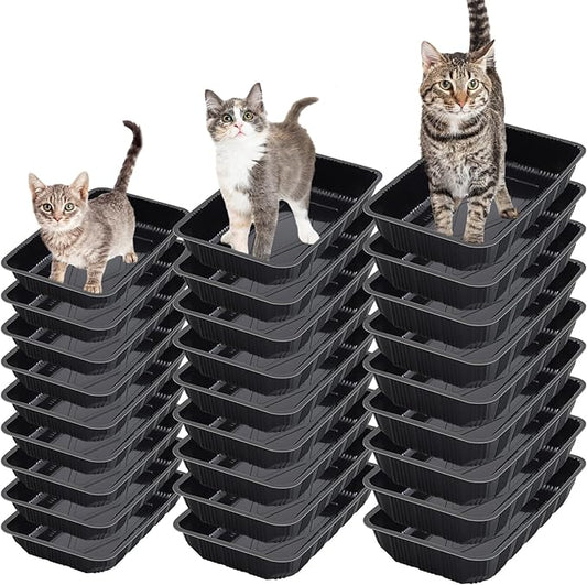 30 Pcs Disposable Litter Boxes for Growing Cat 3 Sizes Cat Litter Trays Plastic Kitten Litter Pan for Kitty Kittens Guinea Pig Pets Travel Home Toilet, Black