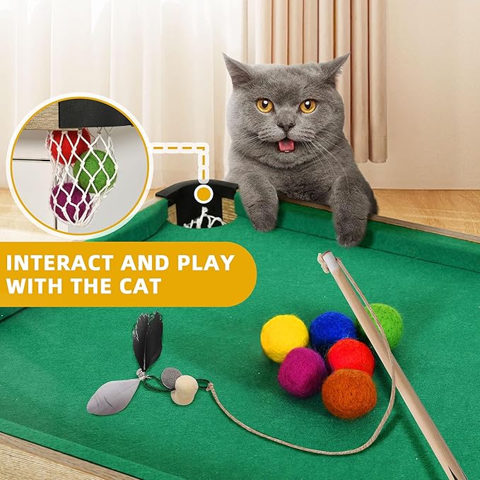 DWVO 4 in 1 Cat Toys Mini Pool Table for Cats, Litter Box Enclosure for Cat Pool Table Tower with Feather Wand Interactive Exercise Play Rest Beds & Litter Box Furniture, White, Medium