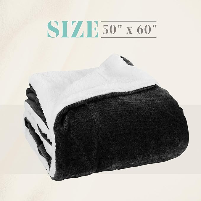 Elegant Comfort Reversible and Ultra-Plush Flannel Fleece Sherpa Throw- Lightweight Soft and Cozy- All Season Decorative Throw, Perfect for Lounging, 50 x 60 inches, Black