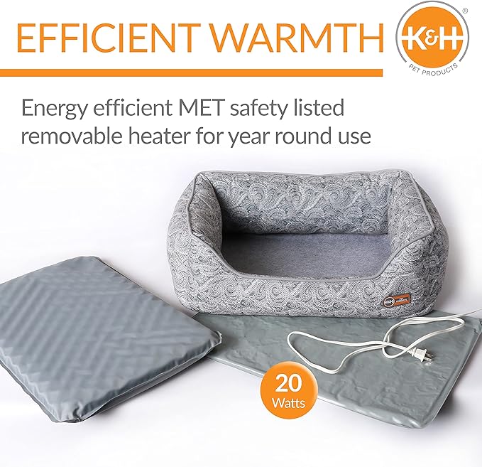K&H Pet Products Thermo-Water Bolster Heated Orthopedic Dog Bed Gray Small 17 X 20 Inches