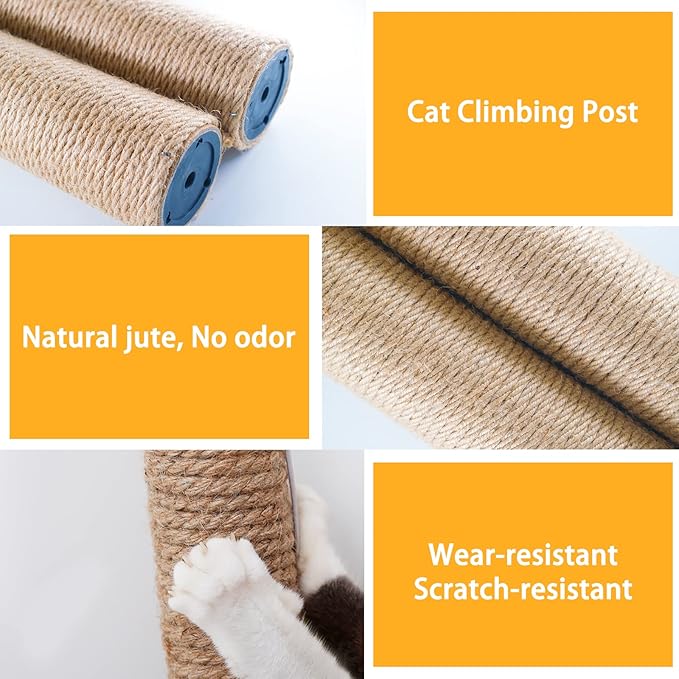 4 pcs Cat Scratching Post Replaceable Sisal Scratching Posts with Sisal Rope Claw Scratcher for Cat Trees Climbing Frame Cat Scratcher Furniture Cat Supplies for Indoor Cat Kittens Activity 15inch