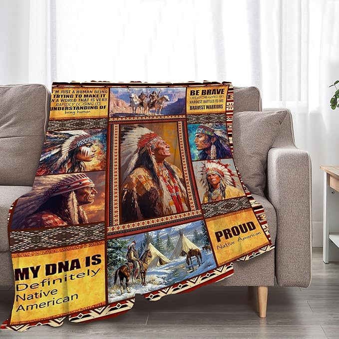 Native American Blanket Ultra Soft Cozy Indians Throw Blanket Fleece Fuzzy Plush Native American Decor Gifts for Women Girls Adults Couch Sofa 50"x40"