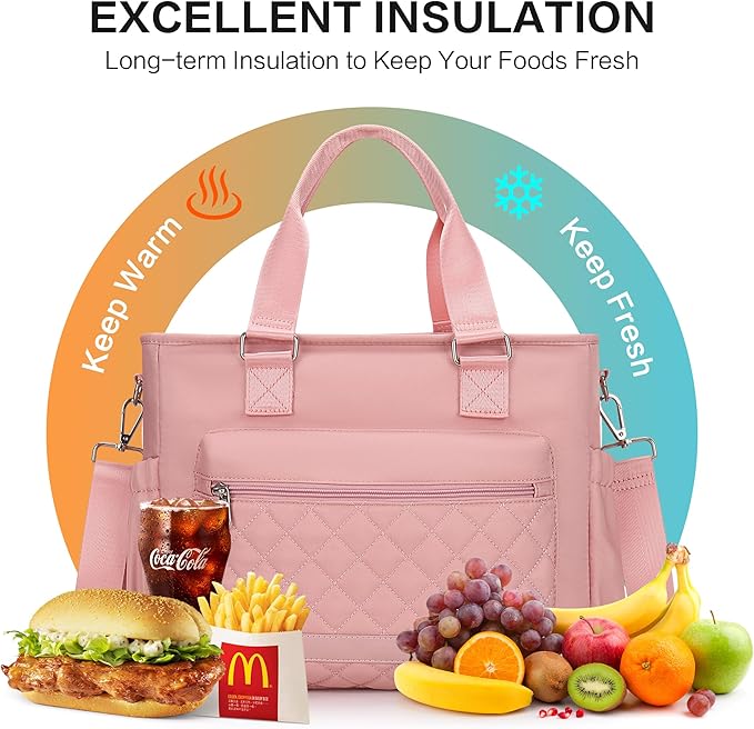16L Large Lunch Bag for Women, Insulated Lunch Box for Women Loncheras para Mujer for Work, Leakproof, Pink