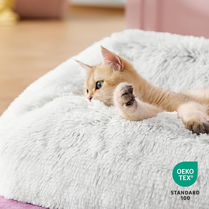 Lesure Dog Bed Medium Size - Cute Furry Calming Puppy Beds, Rectangle Washable Indoor Pet Beds with Removable Zipper Cover, 35x25x11inches, Grey