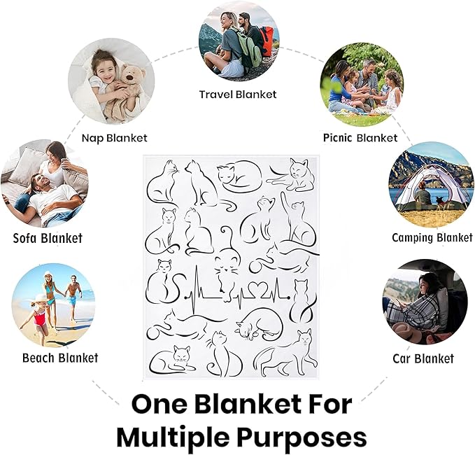 Cat Blanket Soft Cozy Flannel Throw Blanket Warm Lightweight Blankets Gifts for Cat Lovers Kids Girls Women Adults 50"x40"