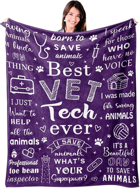 Mosslink Vet Tech Gifts, Vet Tech Week Gifts Bulk, Veterinary Gifts for Women, Vet Tech Appreciation Gifts, Veterinary Technician Gift, Christmas Birthday Gifts for Veterinary Throw Blanket 60"X50"