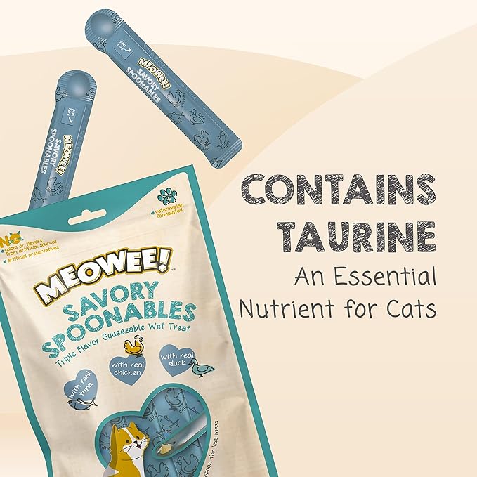 Savory Spoonables with Real Tuna, Chicken & Duck, 8 Count Tube, Triple Flavor Squeezable Lickable Wet Treats for Cats with Built-in Spoon for Less Mess