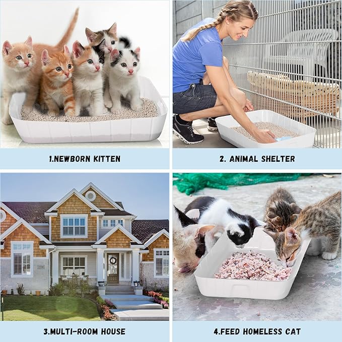 Bokon 25 Pcs Disposable Litter Boxes for Cats Plastic Cat Litter Tray Kitten Litter Pan for Kitty Rabbit Guinea Pig Hamster Pets Supplies Travel Home Toilet, 15.7 x 11.8 x 3 Inches (White)