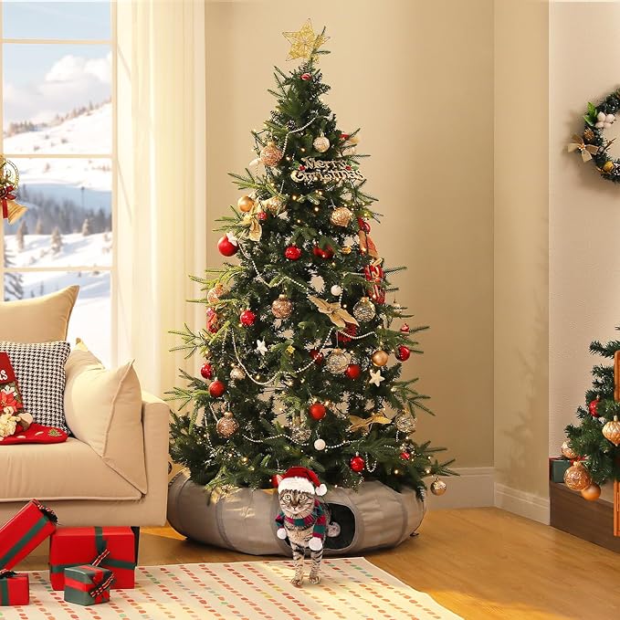 PAWZ Road Cat Tunnel Bed Large Cat Donut Tunnel for Indoor Cats Collapsible Cat Tube with Central Mat, Peek Hole and Cat Toy Hanging Balls for Indoor Cats