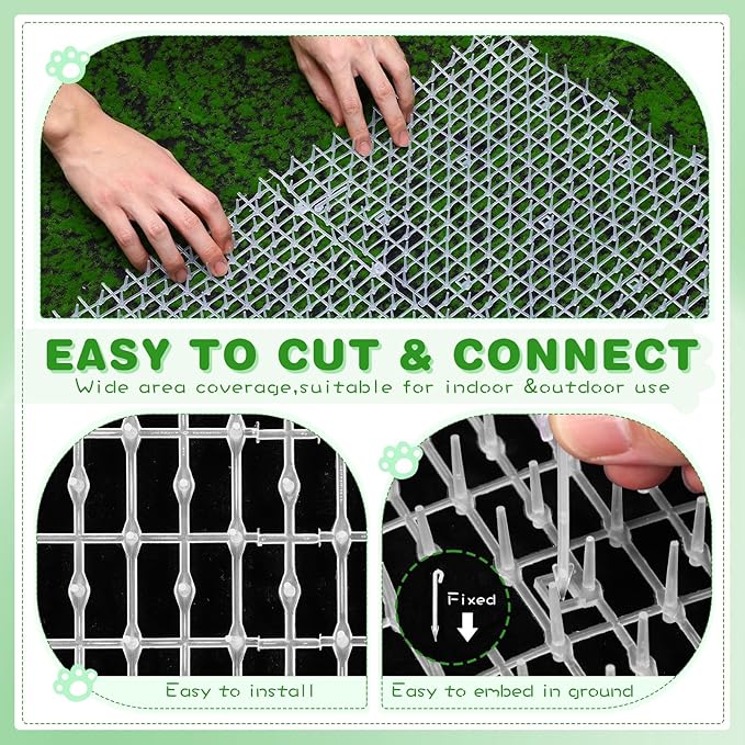 Sanwuta 2 Pcs 26.3 ft Cat Spike Mat Outdoor Cat Deterrent Mat with Spikes Prickle Strips Indoor Dog Digging Deterrent Anti Cats Network Cat Spikes with 10 Staples for Garden Fence (White)