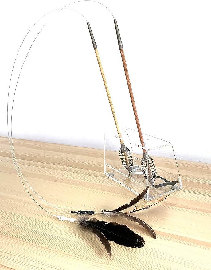 CurioSpring Super Elastic Wire Cat Toy, Effective Spring Grip, White Color Real Wood with 3 Attachments, Durable Cat Teaser Wand, Made in Japan