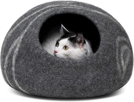 MEOWFIA Cat Cave – Premium Felt Cat Bed for Indoor Cats, Handmade 100% Merino Wool (Dark Shades) (Medium, Dark Grey)