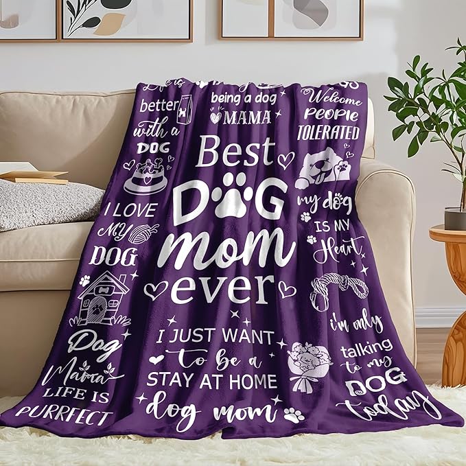 Dog Mom Gifts Blanket for Women, Dog Mom Throw Blankets for Women, Soft Flannel Blanket 60"x50" Dogs Themed Gifts for Dogs Lovers, Home Decor for Bed Sofa