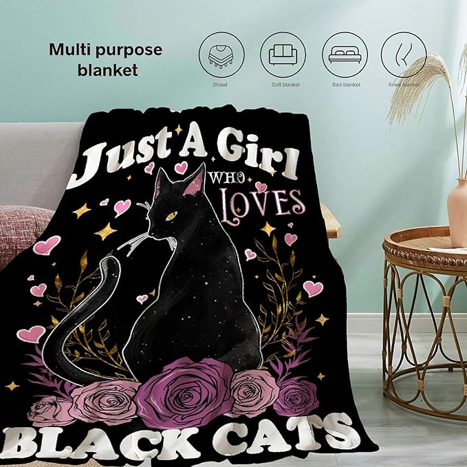 Just A Girl Who Loves Black Cats Blanket Gifts for Baby Girls Boys, Cute Black Cat Throw Blanket for Cat Lovers Soft Lightweight Flannel Fleece Kitten Decor Plush Bedding for Nursery Toddler 40x30In