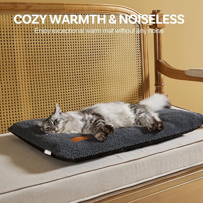 Self Warming Cat Bed Self Heating Cat Pad 29 x 19 inch Thermal Pet mat for Indoor Outdoor Pets Double Filled Cat Mat with Washable Removable Cover Non-Slip Bottom (Dark Gray)
