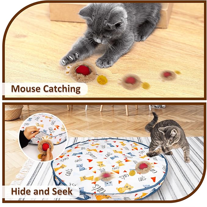 Interactive Cat Toys for Indoor Cats, Automatic Moving Fast Rolling Ball in Pouch, Motion Activated Hide and Seek Mouse Catching Game for Kitten (Red)