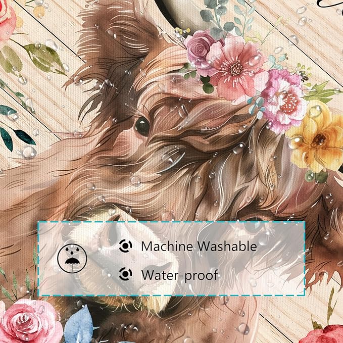 Highland Cow Shower Curtain, Get Naked Funny Animal Flower Bathroom Curtain, Floral Shower Curtain Set Polyester Waterproof Bath Curtian Accessory Set 12 Hooks 72x72 inch