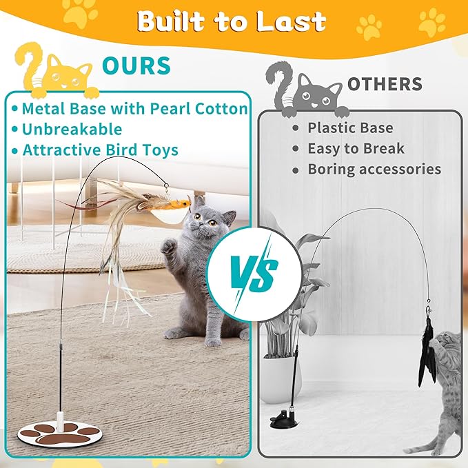 Interactive Cat Toy for Indoor,Metal Base Cat Toy,Cat Wand Toy Bird Simulation Toys Feather Toy 6 PCS Cat Toy Set