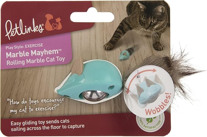 Petlinks Marble Mayhem Rolling Marble Racoon Cat Toy - Teal, One Size