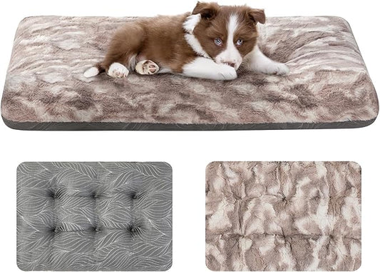 2 in 1 Dog Bed Crate Pad Mat Washable Reversible (Cool & Warm) Soft Fluffy Pet Kennel Beds for Large Medium Small Puppy Cat Sleeping Mattress Machine Wash Dog Cooling Mats (Dot Brown, 24"*17.5")