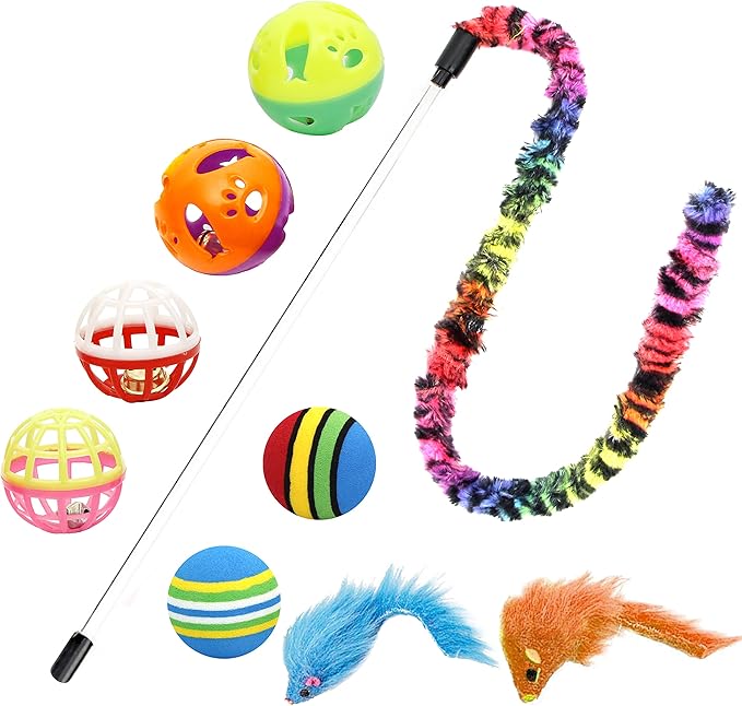 Youngever 18 Cat Toys Kitten Toys Assortments, Cat Teaser Wand, Interactive Bell Toy, Sparkle Balls for Cat, Puppy, Kitty, Kitten (with Hide Seek Toy)