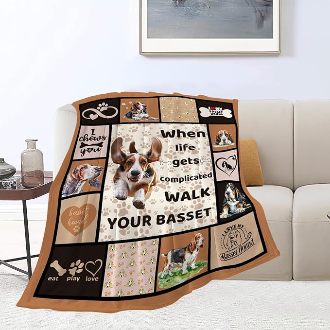 Basset Hound Dog Blanket Cute Basset Dog Decor Throw Blanket Super Warm Soft Plush Lightweight Fleece Flannel Animal Blanket Gifts for Girls Women Boys for Winter Couch Bedding 50"X60"