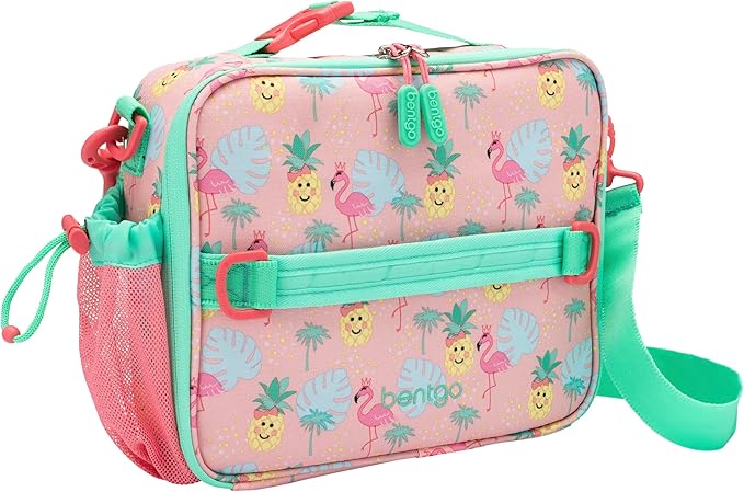 Bentgo Kids Lunch Bag - Durable, Double-Insulated Lunch Bag for Kids 3+; Holds Lunch Box, Water Bottle, & Snacks; Easy-Clean Water-Resistant Fabric & Multiple Zippered Pockets (Tropical)