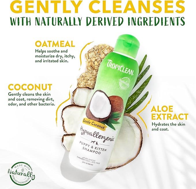 TropiClean Gentle Puppy Shampoo, Cat & Dog Shampoo for Allergies & Sensitive Skin, Gentle Coconut Scent, Made in USA, 1 Gallon