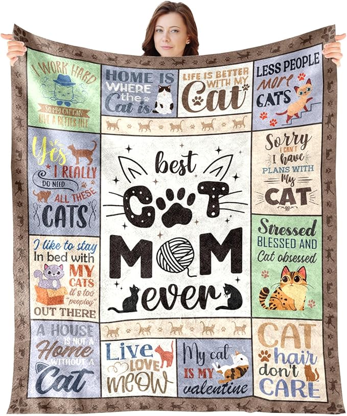 Cat Mom Throw Blanket - Cats Mom Gifts for Cats Lovers Cat Mom Ever Throw Blanket Soft Flannel Blanket Gift for Women Pets Lover Gifts for Cats Owners Mother Chair Sofa Bed Home Decor 60x50