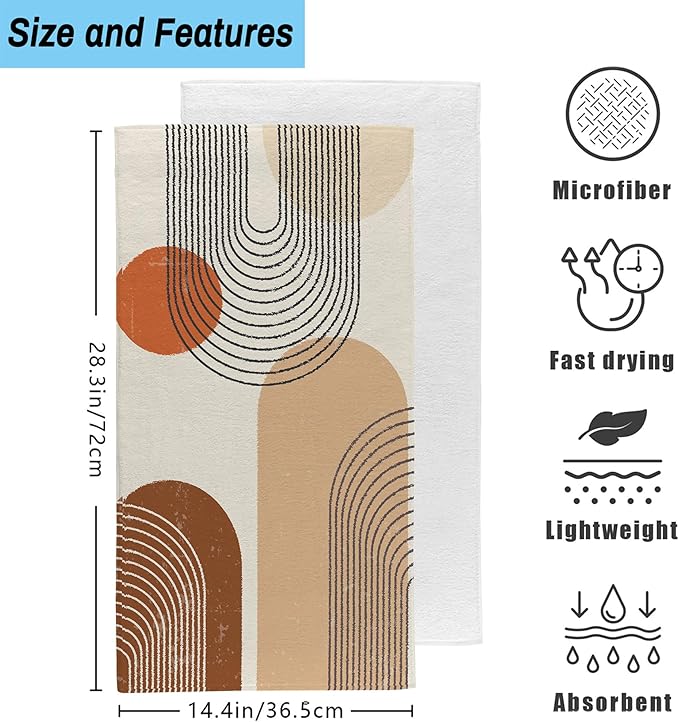 Boho Geometric Sun and Rainbow Kitchen Hand Towel Set of 2,Abstract Bohemian Line Art Bathroom Hand Towel,Soft Absorbent Decorative for Bathroom Kitchen Hotel