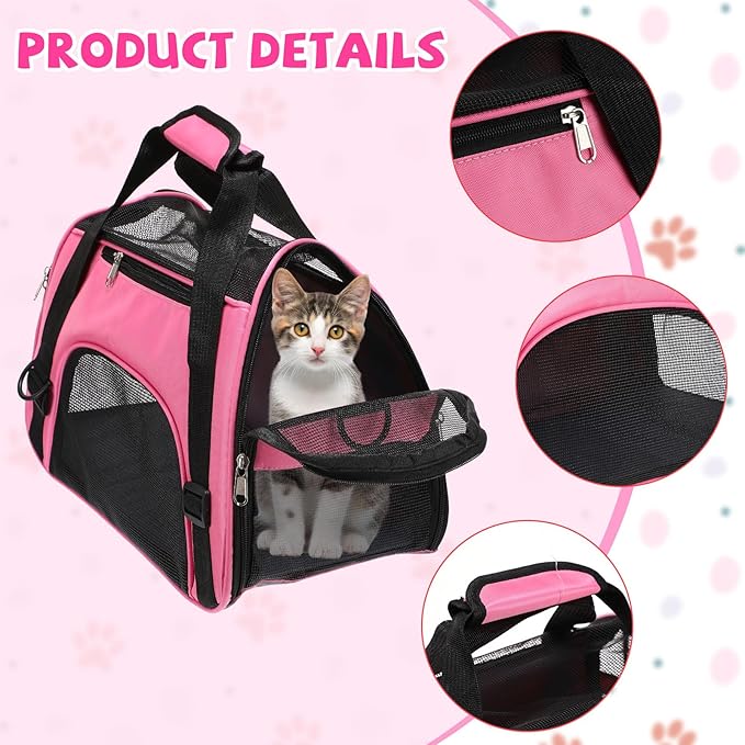 2 Pcs Pet Carrier, Soft Sided Pet Travel Carrier for Cats, Airline Approved Kitty Portable Dog Bags for Traveling Little Dogs, Rabbits, Puppy, Cat(S,Pink, Purple)