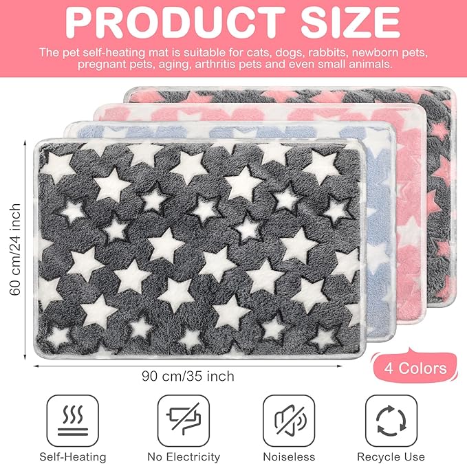 4 Pack Self Heating Cat Bed Cat Self Warming Pad with Removable Cover Extra Warm Thermal Pet Pad Washable Pet Crate Mat Anti Slip Kennel Pad for Indoor Outdoor Pets(Star,24 x 35 Inches)