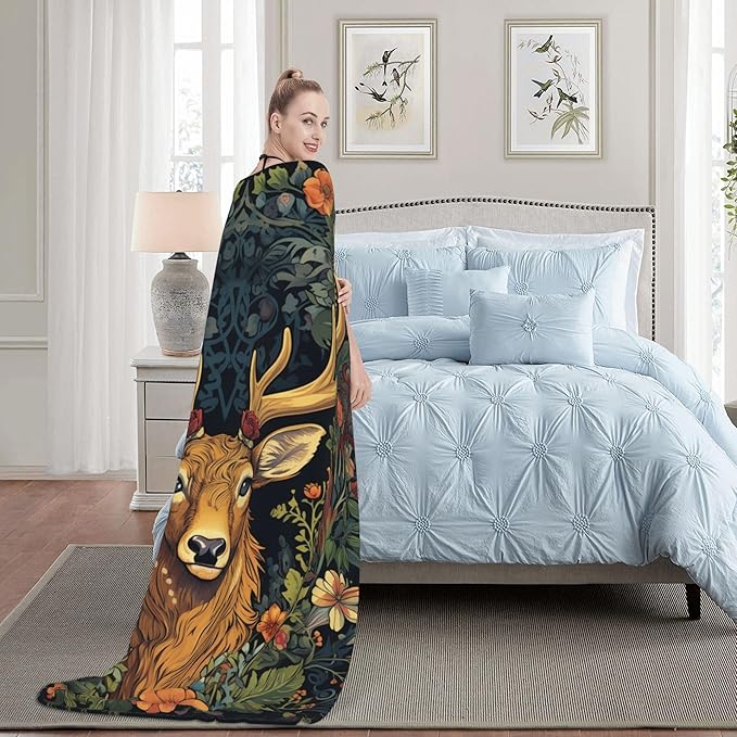 Deer Soft Throw Blanket Flannel Fleece Blankets Warm Cozy Lightweight Fuzzy Blanket for Bed Sofa Couch Home Decor 80"X60"
