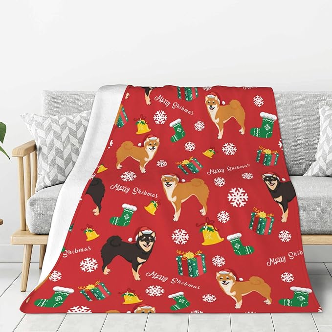 Christmas Dog Soft Throw Blanket Flannel Fleece Blankets Warm Cozy Lightweight Fuzzy Blanket for Bed Sofa Couch Home Decor 80"X60"