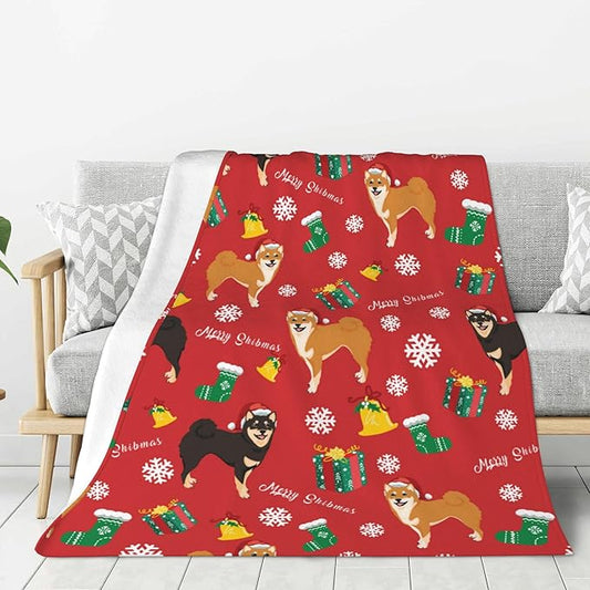 Christmas Dog Soft Throw Blanket Flannel Fleece Blankets Warm Cozy Lightweight Fuzzy Blanket for Bed Sofa Couch Home Decor 80"X60"