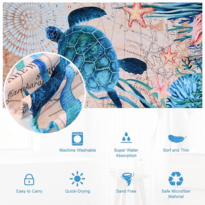 LIVILAN Small Sea Turtle Beach Towel, 24”x48” for Adults, Women, Kids, Microfiber, Oversized, Perfect for Swim, Pool, Bath, Yoga, Quick Dry, Sand Free, Thin, Lightweight, Ideal Sea Turtle Gifts