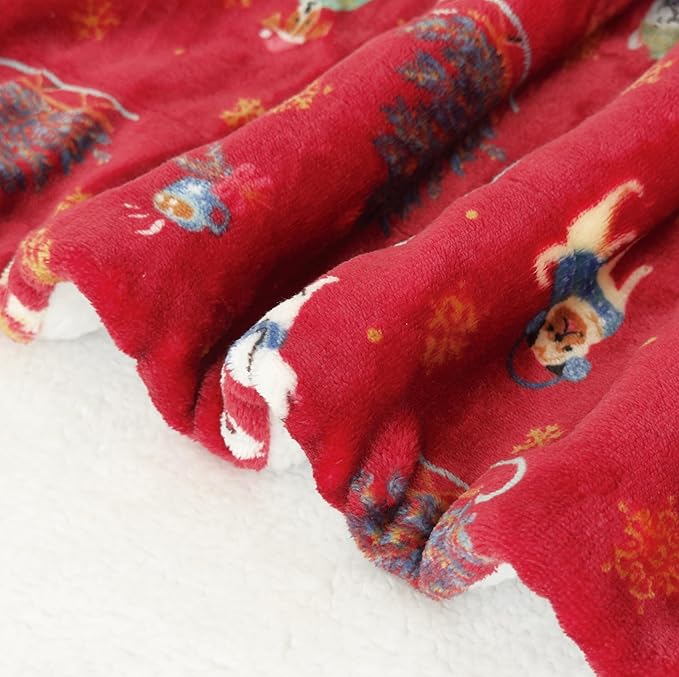 Elegant Comfort Reversible and Ultra-Plush Flannel Fleece-Winter Christmas Sherpa Throw- Lightweight Soft and Cozy-Holiday Decorative Throw, Perfect for Lounging, 50 x 60 inches, Winter Dogs