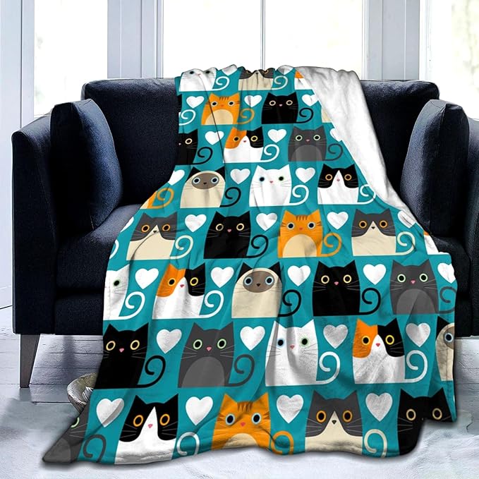 Cat Blanket Soft Cozy Flannel Throw Blanket Warm Lightweight Blankets Gifts for Cat Lovers Kids Girls Women Adults 60"x50"